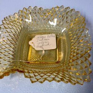 Indian glass yellow depression diamond point square dish